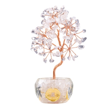 Raw Quartz Crystal Raw Stone Copper Lucky & Life Of Tree Gold Coin Crytal Base Ornament for Home Decor