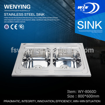 Double bowls apron front stainless steel sink with plunger WY-8060D