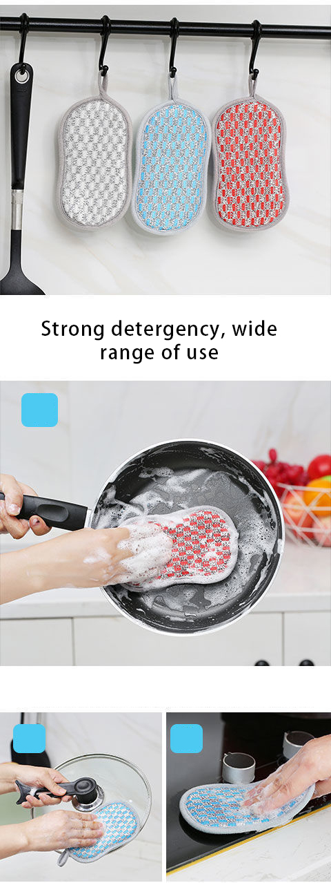 Topwill Double Sided Cleaning Sponge Kitchen Wash Dishes Scourer Pan Brush Microfiber Sponge Kitchen Cleaning