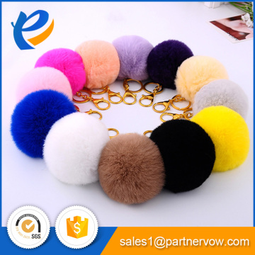 Customized keychain rabbit fur pom poms for women
