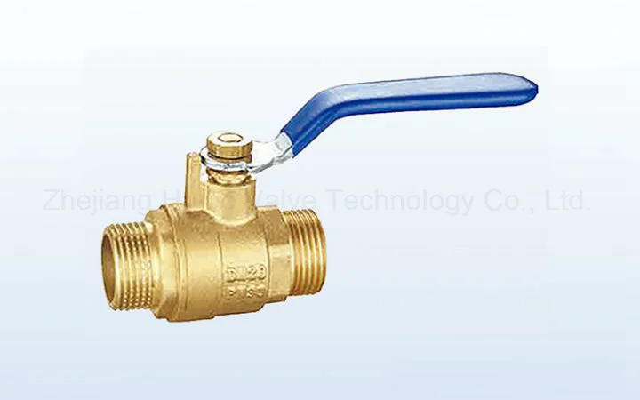 Double Male Thread Brass Ball Valve with Blue Handle