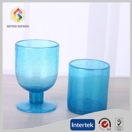 taza de cristal azul burbuja hecha a mano al por mayor