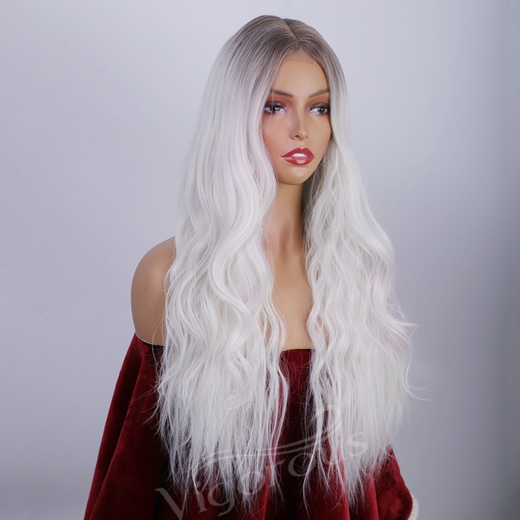 Best Selling Supplier Synthetic Hair Wig With Lace Long Body Wave Ombre White Color Hair Good Private Label Cheap Price