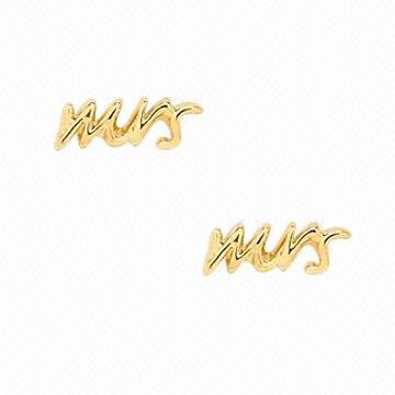 Gold-plated Metal Say Yes MRS Studs Earrings, OEM and ODM Orders are Welcome