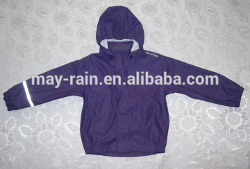 Purple children pu rainsuit waterproof pu raincoat branded kids clothing