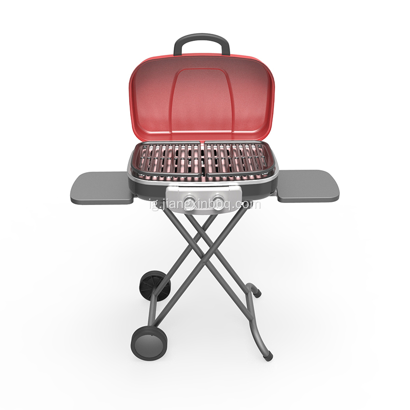 Trolley Portable gas Grill nwere ọkụ abụọ