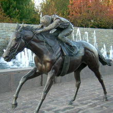 Modern popular metal boy ridding horse cheap bronze jockey and horse sculpture