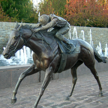 Modern popular metal boy ridding horse cheap bronze jockey and horse sculpture