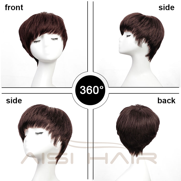Aisi Hair Cheap Bob Machine Made High Quality Natural Brown Pixie Cut Brazilian Human Hair Very Short Wigs
