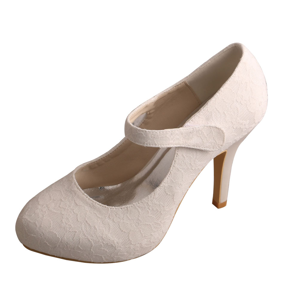 Cina Off White Bridal Shoes Lace Heels Toe Tertutup Produsen