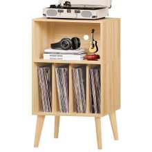Wooden CD Storage Rack with Power Socket & USB Charging for Record Player - Dining/Living Room Shelf