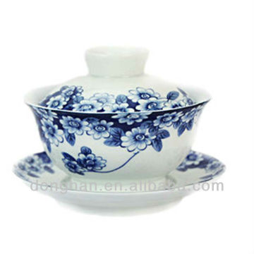 High Grade Chinese flower ceramic plates with Tea Cups with lid