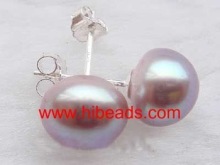 Flat freshwater purple pearl earrings FPE0006