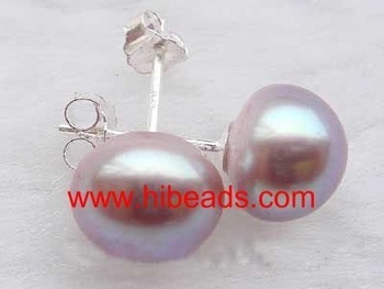 Flat freshwater purple pearl earrings FPE0006