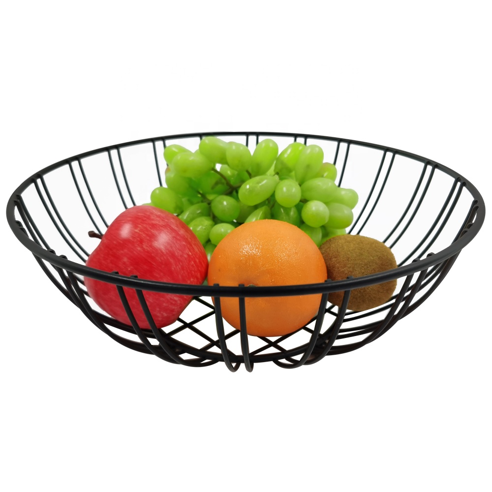 Kitchen Round Iron Black Countertop Fruit Bowl Vegetable Holder Metal Wire Fruit Basket