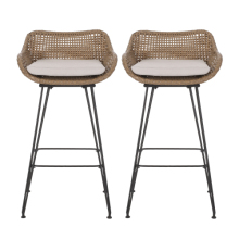 Outdoor Wicker and Iron Low Back Barstools
