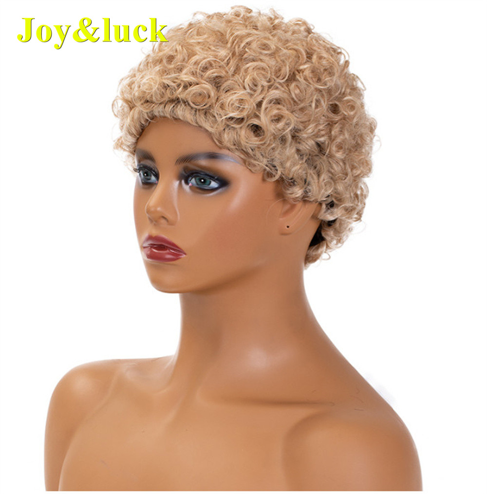 African Wholesale Prices for Black Women Brown Highlight Blonde Party Pixie Cut Short Soft Afro Kinky Curly Synthetic Hair Wigs