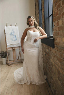 Portrait Neckline Box-Pleated Ballgown