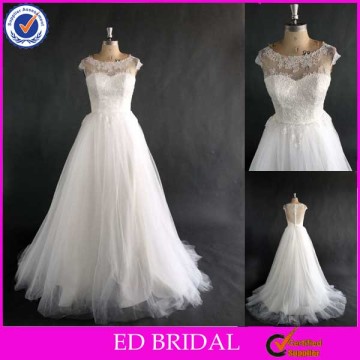 LN83 Lace Top See Through Back Cap Sleeve Real Sample Alibaba Bridal Gowns