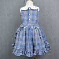 Kids Blue Cotton Flannel Plaid Ruffle Romper