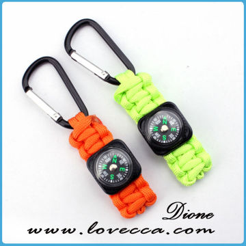 2017 new design paracord compass carabiner keychain