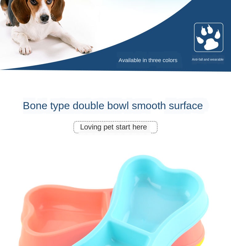 Pet Double Bowl Dog Bowl High Quality Plastic   Bone Shape Dog Double Two-in-one Pet Food Bowl