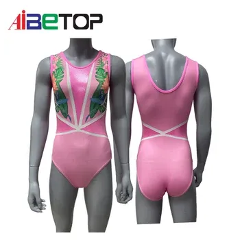Customized Pink Rhinestone Sleeveless Gymnastic Leotards