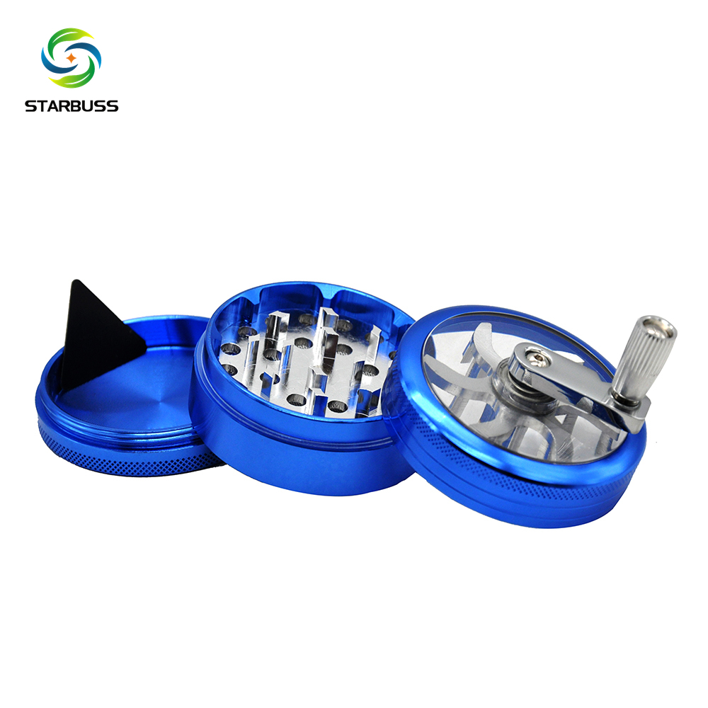 Wholesale Hand Crank Aluminum Alloy Herb grinder Weed Grinder 3 Parts 63mm Herb crusher custom logo smoking accessories