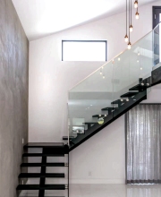 Mono Stringer Staircase Glass Railing Custom Wooden Stair