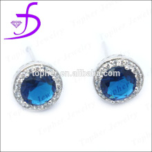 925 Sterling Silver White CZ and Faceted sapphire crystal stud earrings