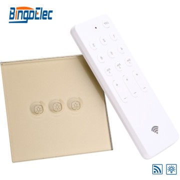 golden glass panel 3gang wifi controlled light switch,remote control wall switch
