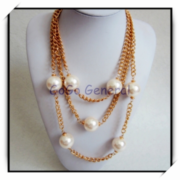 Gold Long Chain Pearl Necklace