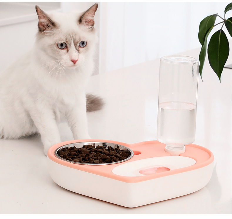 Pet Bowl New Love Keep Dry Mouth Double-Purpose Bowl Cat Automatic Water Feeding Bowl Small and Medium-Sized Dogs Creative Dog