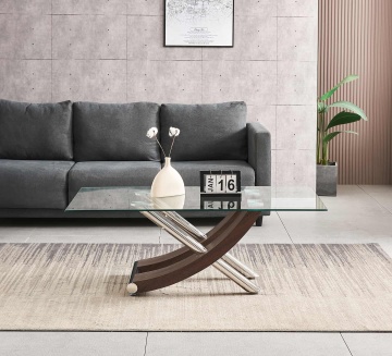 Glass Coffee Table with Stainless Steel Base