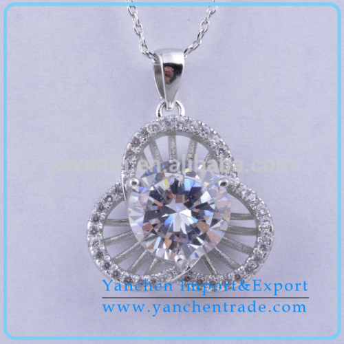 925 Sterling Silver Jewelry Main Product Hot Sale Shining Diamond Pendant Necklace With Rhodium Plated