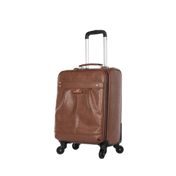 PU leather brown carry-on travel luggage