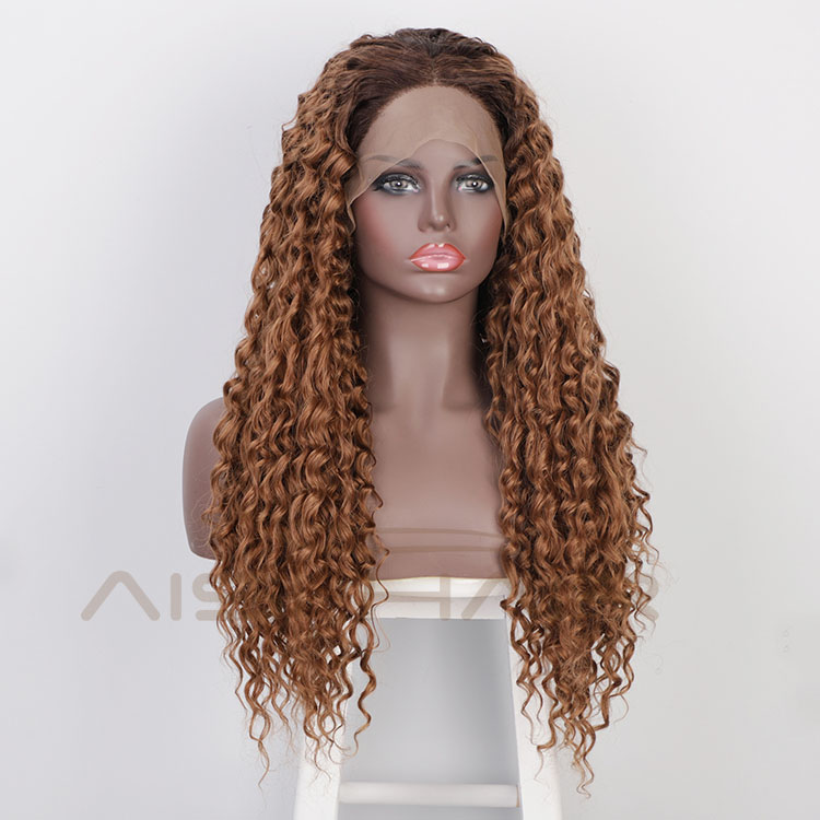 Aisi Hair New Design Long Wavy Ombre Brown Wig Afro Kinky Curly Swiss Lace Wig Curly Wave Lace Frontal Hair Wigs For Black Women