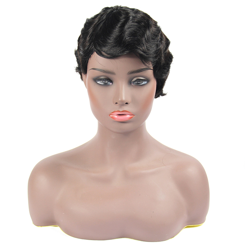 cheap price short retro human hair sewing machine wig for black women, 100% human hair wig sewing machine made wholesale