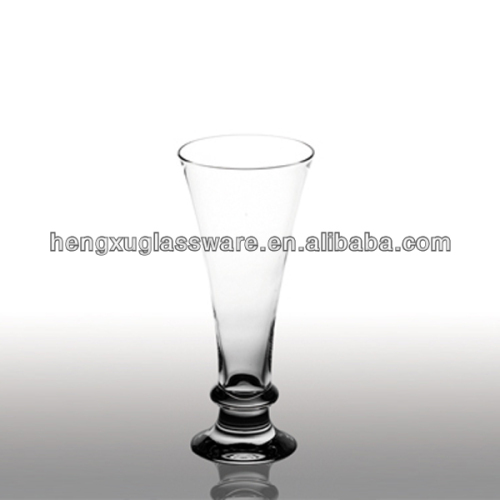 cheap handmade clear cone shaped glass vase with thick base,best-selling glass vase