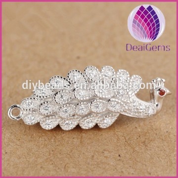 925 Sterling silver micro pave crystal peacock connector buckle