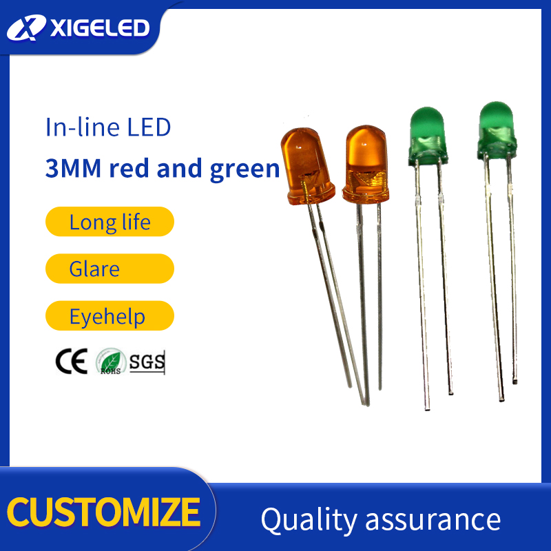 Manik-manik lampu LED in-line 3mm warna ganda merah dan hijau