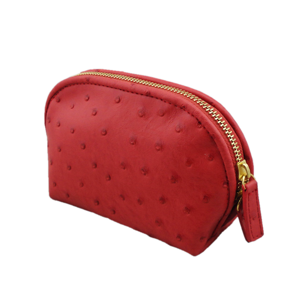 Double Zipper Closure Makeup Bag Ostrich Leather Cosmetic Pouch