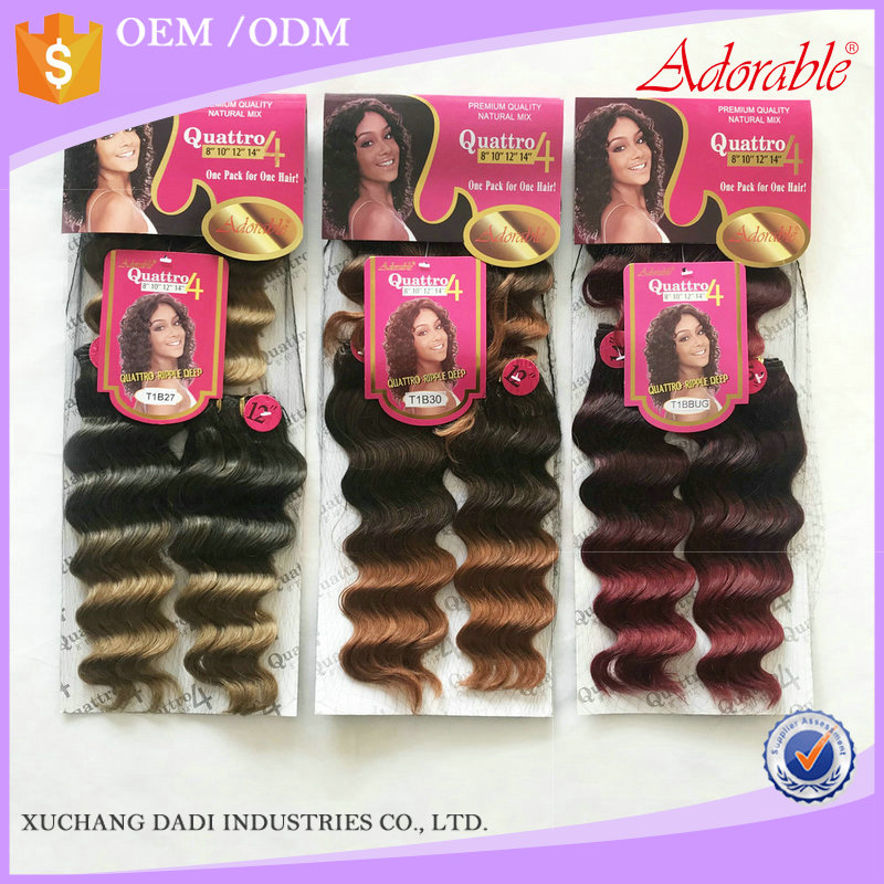 Quattro Deep wave cheap synthetic hair weaves 4 bundles in a pack for black women weave wholesale