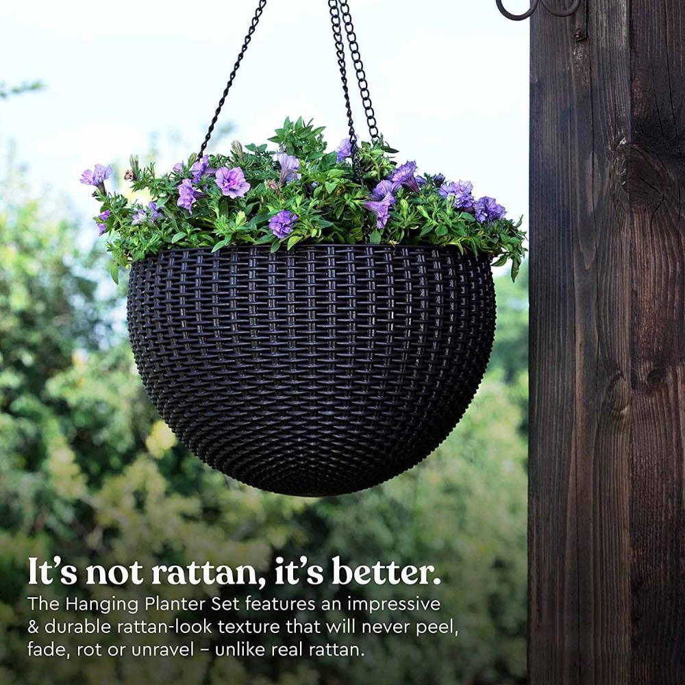 Ρητίνη rattan στρογγυλά κρεμασμένα καλάθια Planter