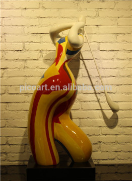modern fiberglass painted sculpture, golf lady decoration