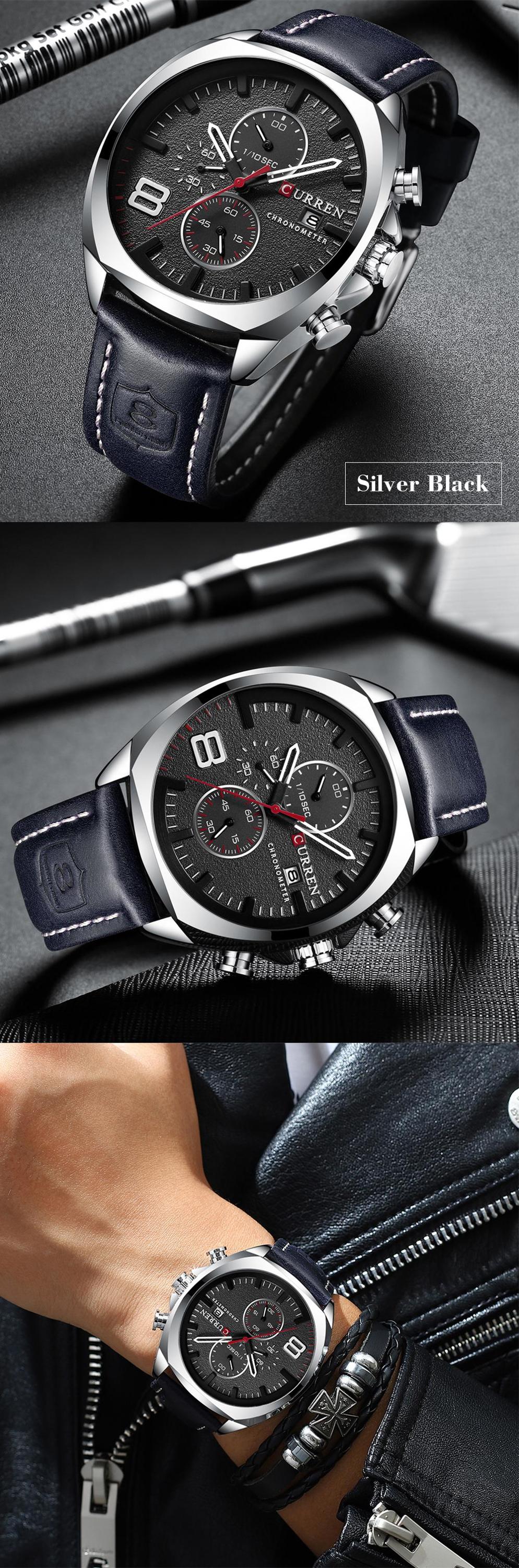 CURREN 8324 Chronograph Wristwatches Men Watches Quartz Watch Military Sports Watches Analog Leather Relogio Masculino