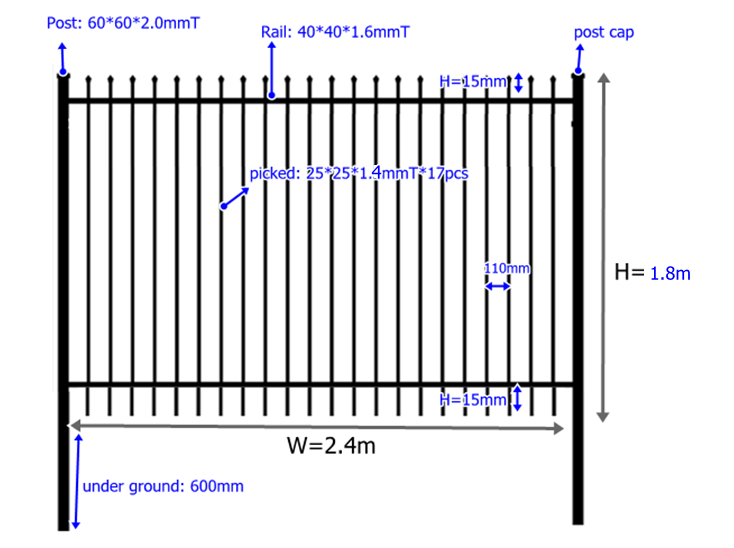 australia Spear Head tubular steel fence / Spear Head steel fence / australia cheap wrought iron fence panels for sale