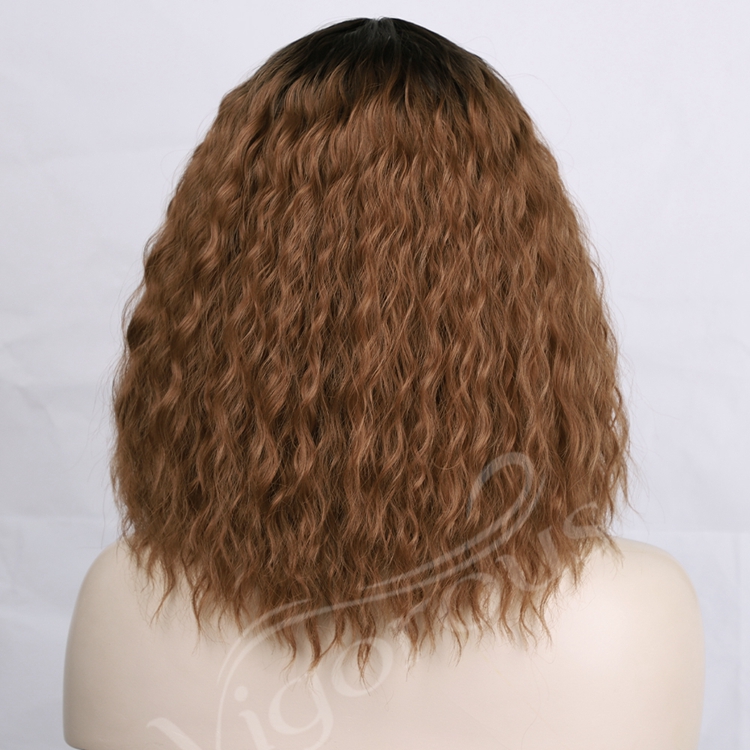 Black Root High Quality Bob Cut Fiber Lace Front Loose Wave Ombre For Women Short Synthetic Hair Brown Wigs