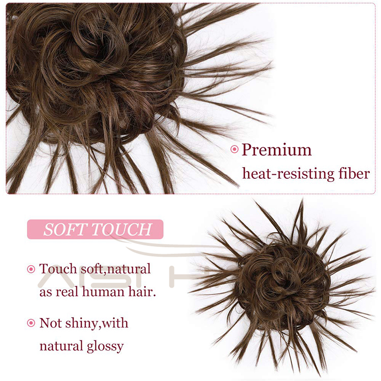 Aisi Hair Donut Brown Synthetic Curly Chignon Bun Pad Chignon Elastic Band Ribbon Ponytail Rope Rubber Hair Extension For Women