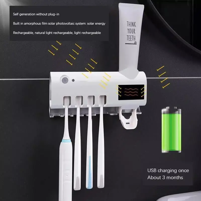 UV Toothbrush Sterilizer USB Rechargeable Charge LED Disinfection Wall Mounted Toothbrush Holder Automatic Toothpaste Extrusion